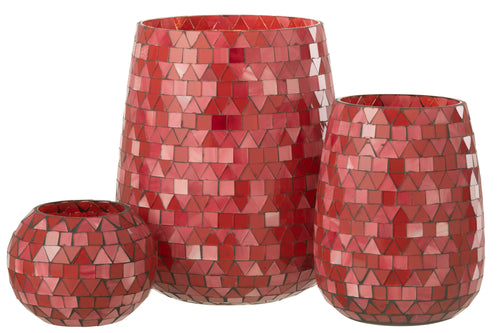 J-Line windlicht Mozaiek Driehoek - glas - rood/roze - large