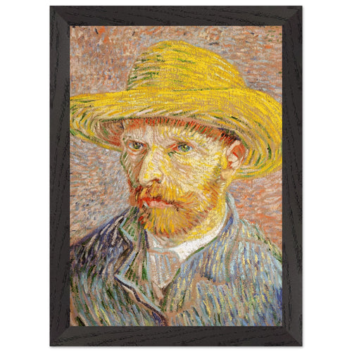 Artfulprints Poster met Lijst Vincent van Gogh - Zelfportret met strohoed   - A4 21x29.7 cm - Oranje