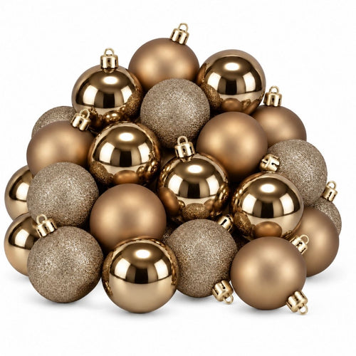 Mica Decorations Kerstballenset Onbreekbaar Lichtbruin 27 Stuks - Kerstballen van Gerecycled Polystyreen - Diameter 8 cm - Matte en Glanzende