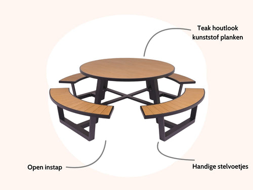 MaximaVida ronde aluminium picknicktafel Bermuda Ø 250 cm zwart - vtwonen shop