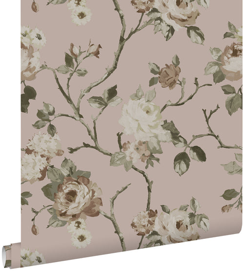 ESTAhome behang vintage bloemen oudroze - 53 cm x 10.05 m - 139407