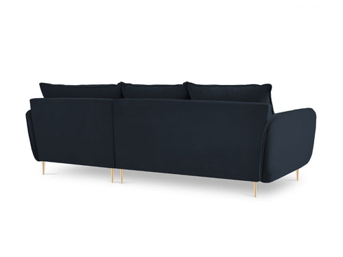 Cosmopolitan Design rechter hoekbank Vienna 5-zits, flueel, donkerblauw - 170x255x95cm