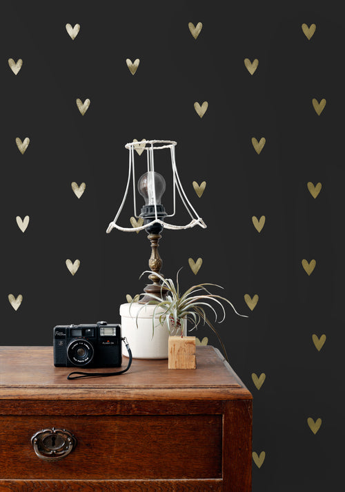 ESTAhome behang hartjes goud en zwart - 53 cm x 10.05 m - 139727 - vtwonen shop