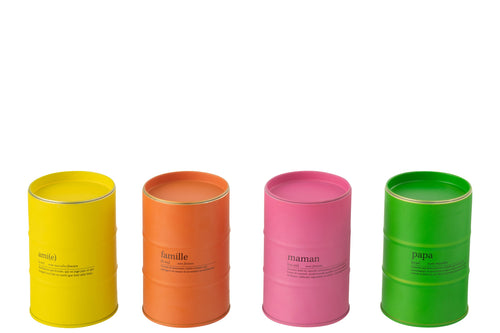 J-Line geurkaars Familie Spreuk Engels/Frans - Mimosa & Rose - mix - 4 stuks - 50U