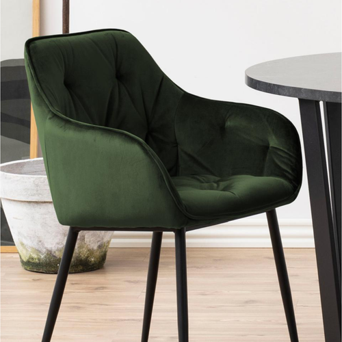 BRAM Eetkamerstoel Moala - Set Van 2 - Fluweel Olijfgroen Met Mat Zwarte Poten - vtwonen shop