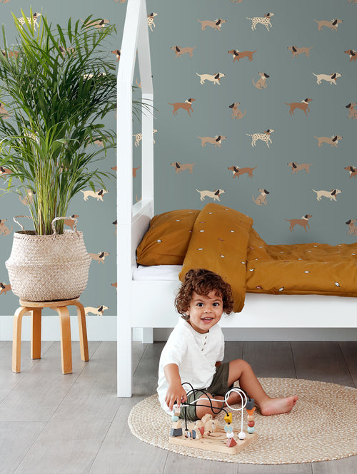 ESTAhome behang honden blauw en bruin - 50 x 900 cm - 131381 - vtwonen shop