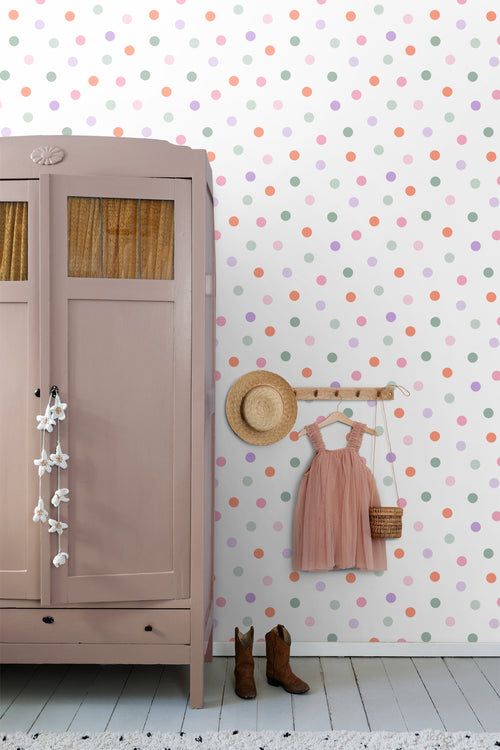 ESTAhome behang stip paars, oranje, roze en groen - 50 x 900 cm - 131622 - vtwonen shop