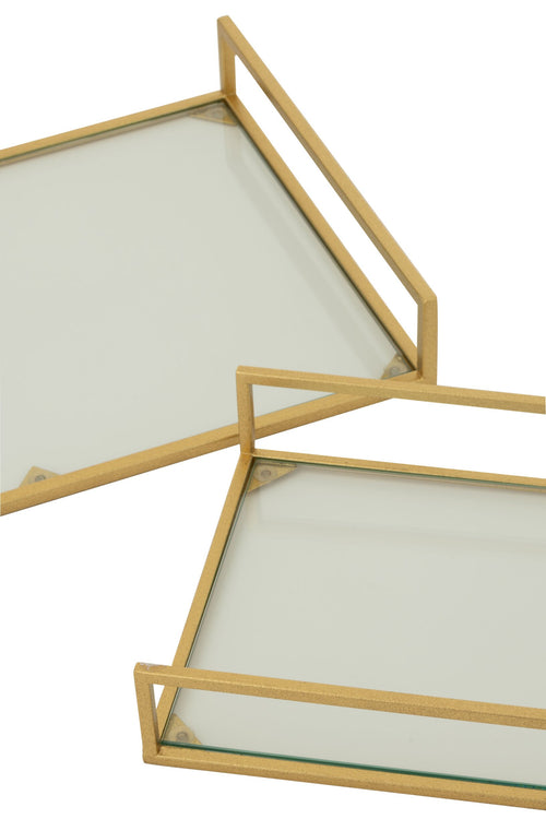 J-Line plateau - ijzer/glas - goud - set van 2