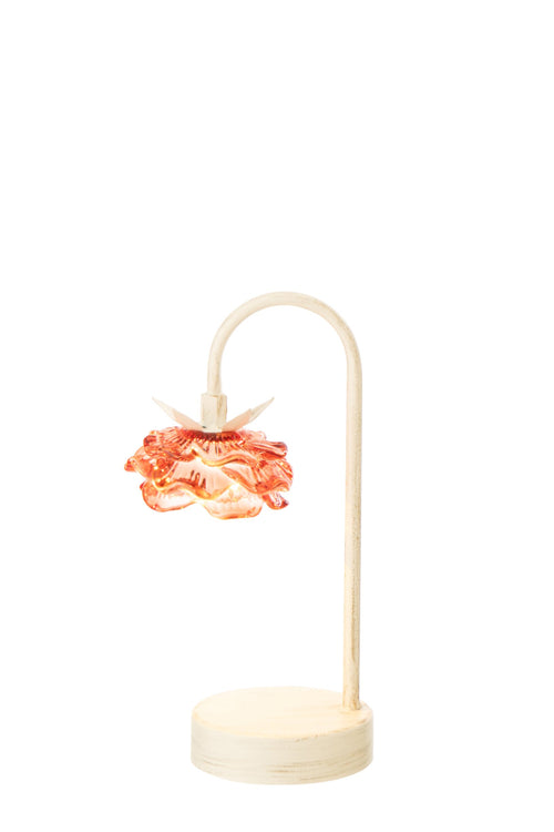 J-Line lamp Bloem - ijzer - oranje/wit - small - LED lichtjes