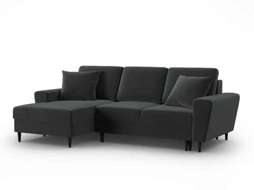 Cosmopolitan Design Uitklapbare hoekbank links met opbergdoos Kyoto 4-zits, flueel donkergrijs - 145x241x88cm