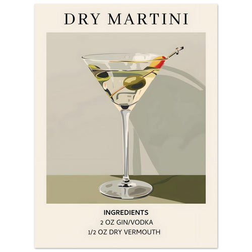 Artfulprints  Dry Martini cocktail - Ingrediënten   poster 30x40 cm - vtwonen shop
