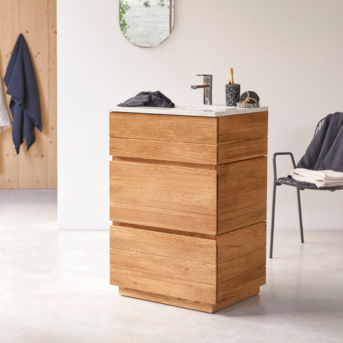 Tikamoon Badkamermeubel van massief eiken en moon premium terrazzo 60 cm - Naturel - vtwonen shop