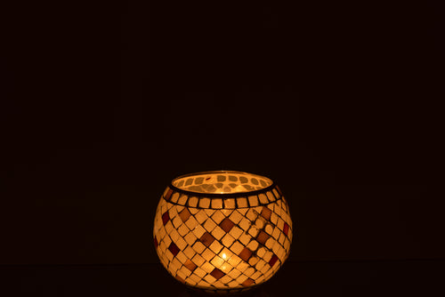 J-Line theelichthouder Mozaiek Rond - glas - grijs/parelmoer