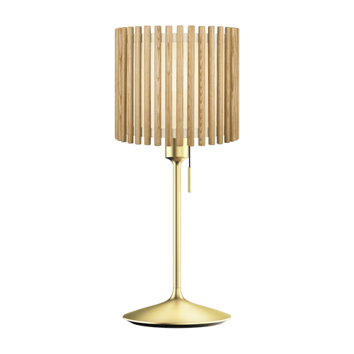Umage Komorebi Medium lampenkap natural oak met Sante tafellamp standaard goud - Ø 29 cm