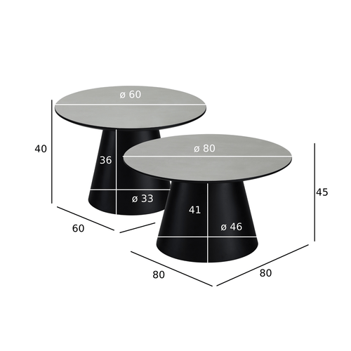 Furnhouse salontafel set Tango - Lichtgrijs - Ø 60/80 cm