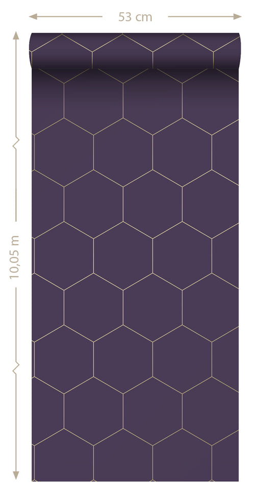 ESTAhome behang hexagon donker paars en goud - 53 cm x 10.05 m - 139575
