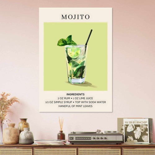 Artfulprints  Mojito cocktail - Ingrediënten   poster 50x70 cm