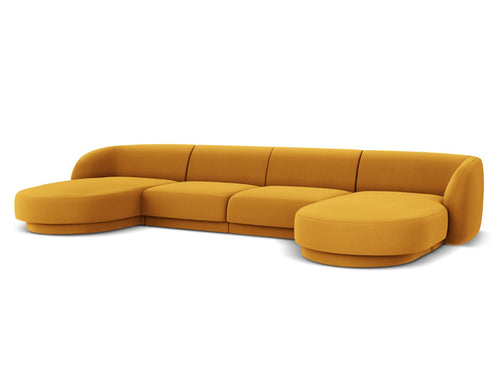 Micadoni Panoramische bank Miley 5-zits, flueel, geel - 156x330x70cm
