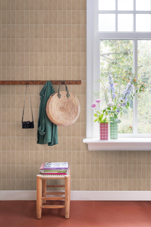 ESTAhome behang tegelmotief beige - 50 x 900 cm - 131536