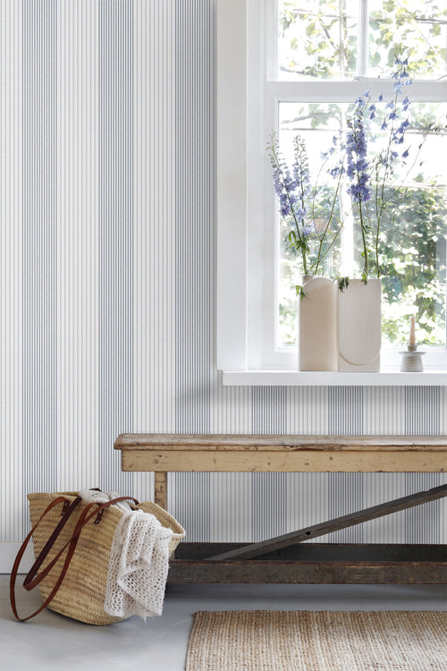 Sanders & Sanders behang strepen donkerblauw en grijs - 53 cm x 10.05 m - 640670