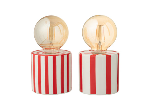 J-Line tafellamp Gestreept Dolomiet - cement - rood/wit - 2 stuks