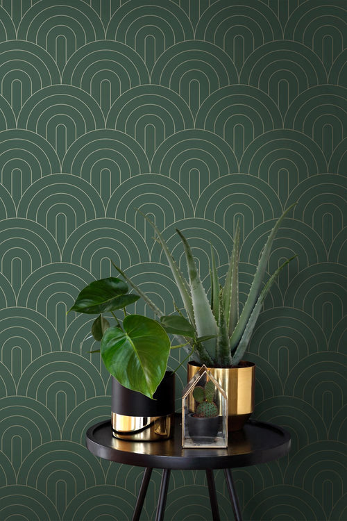 ESTAhome behang art deco motief smaragd groen - 53 cm x 10.05 m - 139744