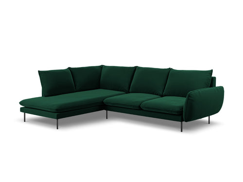 Cosmopolitan Design linker hoekbank Vienna 6-zits, flueel, flessengroen - 185x275x95cm