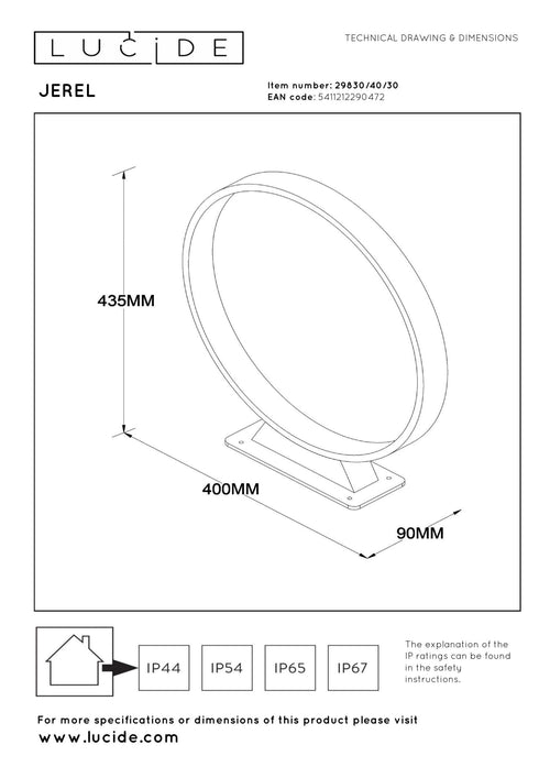 Lucide sokkellamp JEREL - Geïntegreerde LED - Zwart