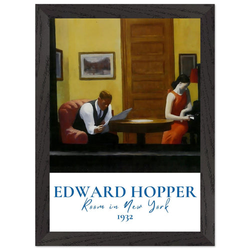 Artfulprints Poster met Lijst Edward Hopper - Room in New York   - A4 21x29.7 cm - Meerkleurig
