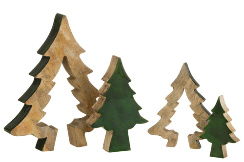 J-Line decoratie Kerstboom Puzzel - hout - groen/naturel - large