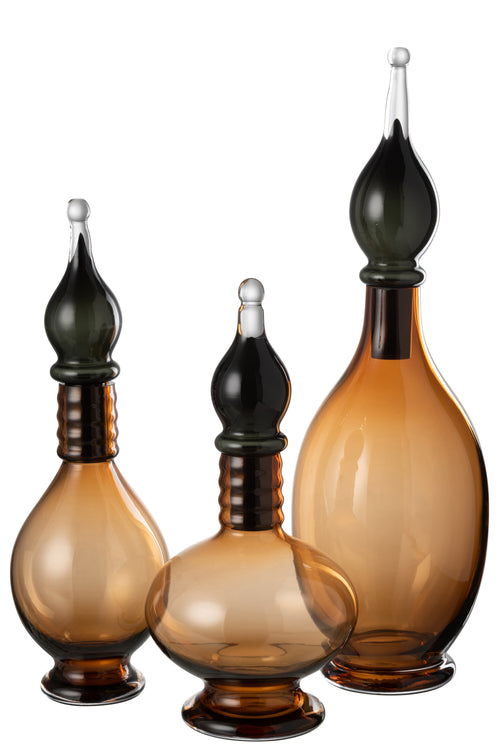 J-Line vaas + stop flesje deco joey glas bruin large - vtwonen shop