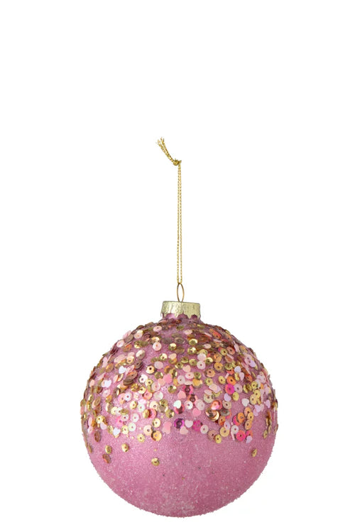 J-Line Kerstbal met glitters - glas - roze/goud - set van 18
