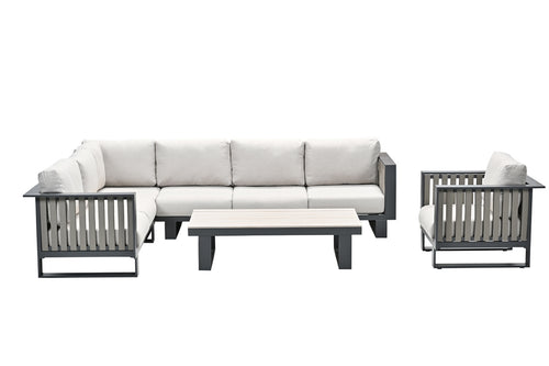 7-persoons loungeset Bologna - hoekbank met fauteuil -met loungetafel
