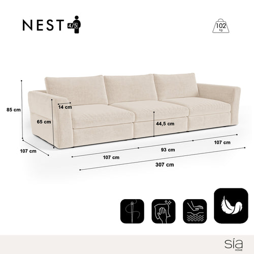 Sia Home - Modulaire bank NEST - zacht aanvoelende geweven stof  307cm