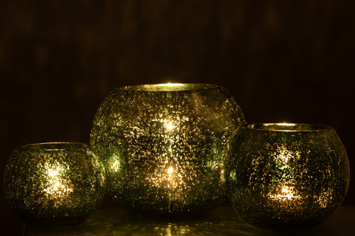 J-Line theelichthouder bal craquelé - glas - watergroen - large