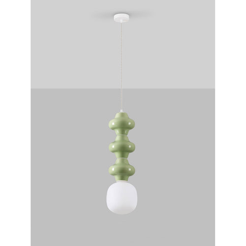 Nova Luce CLIO Hoge, slanke hanglamp voor aan het plafond, groen, mat wit, E14 fitting, 1x5W