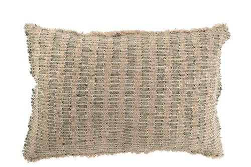 J-Line kussen Textuur - katoen/linnen - groen/beige