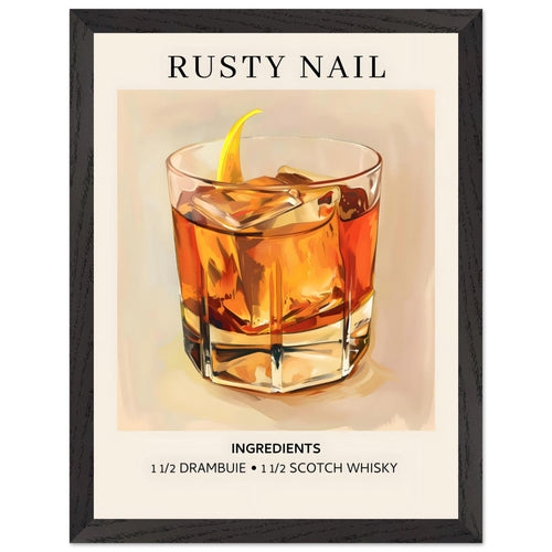 Artfulprints Poster met Lijst Rusty Nail cocktail - Ingredients   - 30x40 cm - Bruin