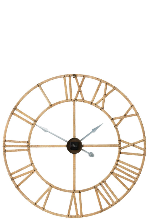 J-Line klok Roman - rotan/metaal - naturel - large - Ø 100 cm