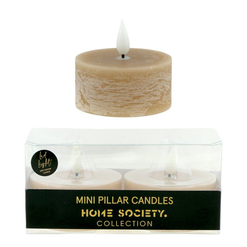 Home Society LED Kaars Mini Pillar - taupe - was - ∅ 7cm / H 3,5 cm - set van 2 - vtwonen shop