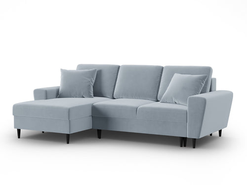 Cosmopolitan Design Uitklapbare hoekbank links met opbergdoos Kyoto 4-zits, flueel lichtblauw - 145x241x88cm
