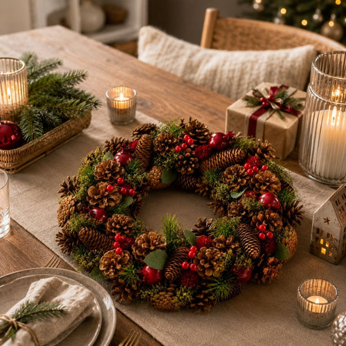 Mica Decorations Kerstkrans Landon H9 x Ø45 cm - Deurkrans met Dennenappels - Kerst Krans Deur en Tafel - Multifunctionele Kerstversiering -