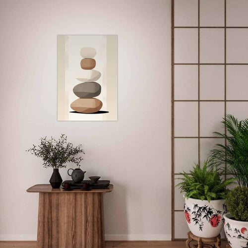 Artfulprints Poster Stacked stones   - A4 21x29.7 cm - Taupe