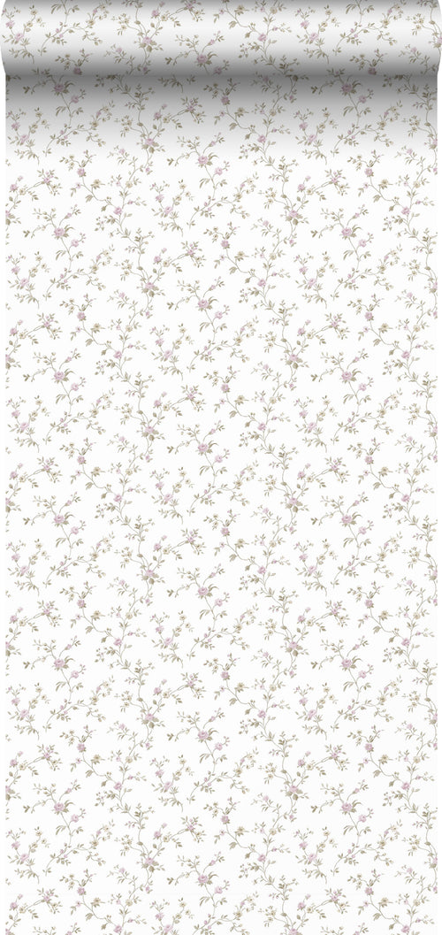 Sanders & Sanders behang bloemetjes vergrijsd groen, paars en wit - 53 cm x 10 m - 640405