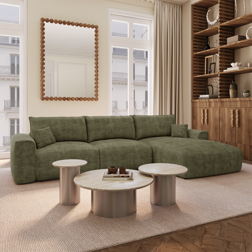 Premium Interiors - Rechthoekige hoekbank met snelle slaapfunctie COMO - corduroy olijfgroen 300cm