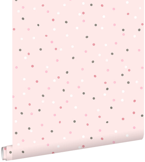 ESTAhome behang stippen roze en warm grijs - 53 cm x 10.05 m - 139051