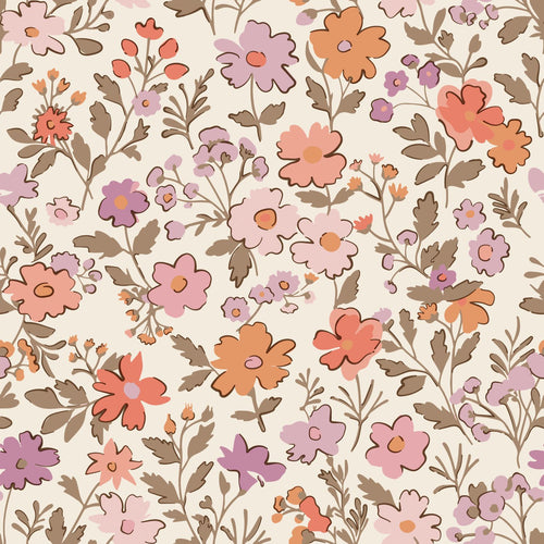 ESTAhome behang bloemetjes paars en oranje - 53 cm x 10.05 m - 131327 - vtwonen shop