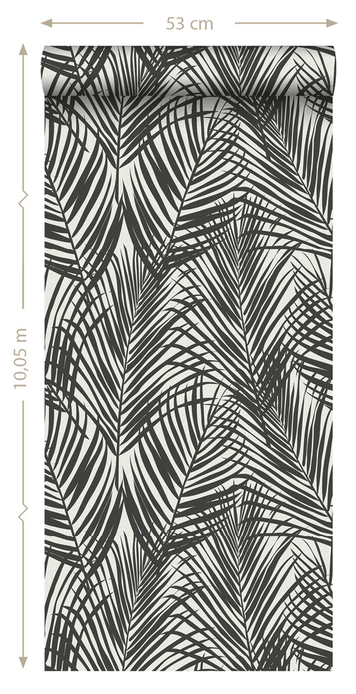 ESTAhome behang palmbladeren zwart en wit - 53 cm x 10.05 m - 139008 - vtwonen shop