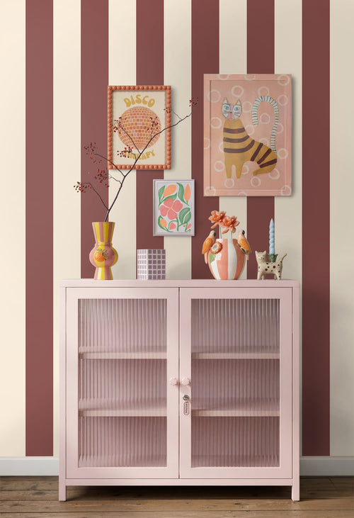 ESTAhome behang strepen bordeaux rood en wit - 50 x 900 cm - 131970