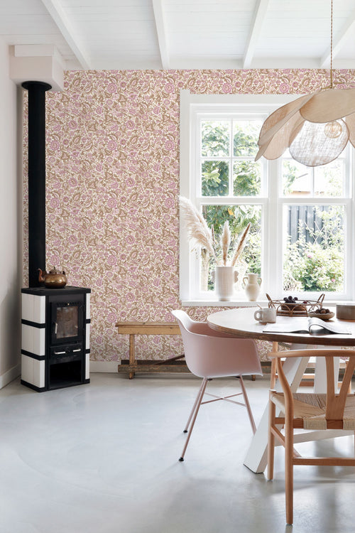 ESTAhome behang vintage bloemen bruin en paars - 50 x 900 cm - 131495 - vtwonen shop